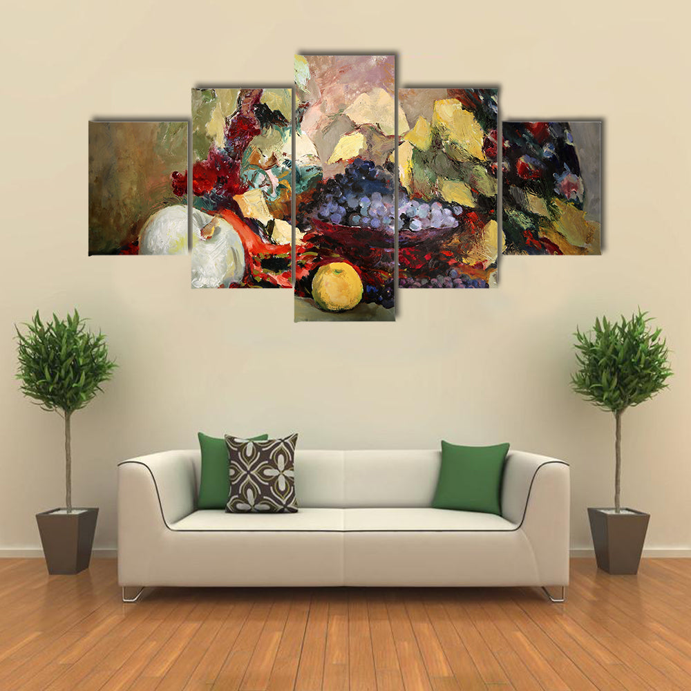 Grapes, Lemon, and Pumpkin Still Life Canvas Wall Art