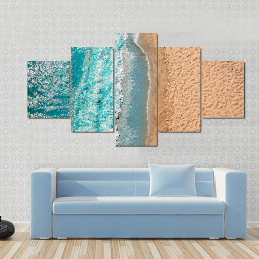 Coastline Beach Ocean Waves With Foam On The Sand Canvas Wall Art