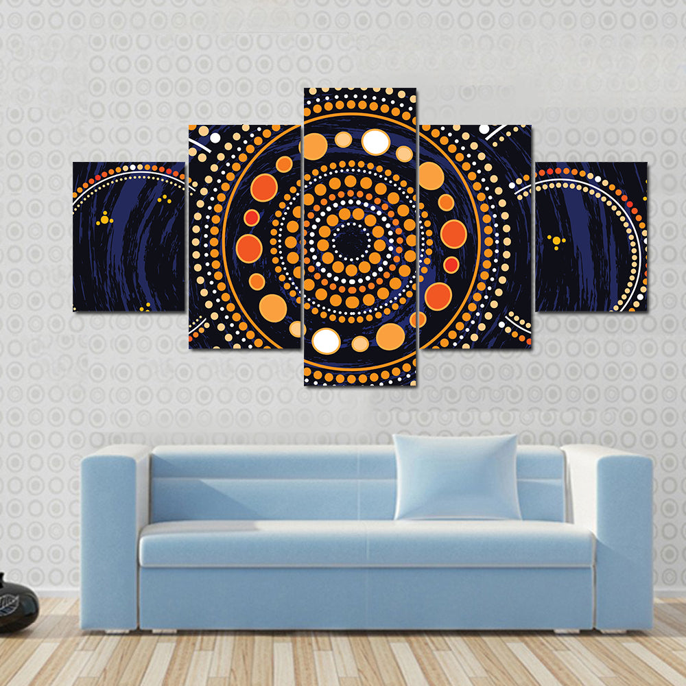 Blue Mandala Dot Illustration Canvas Wall Art