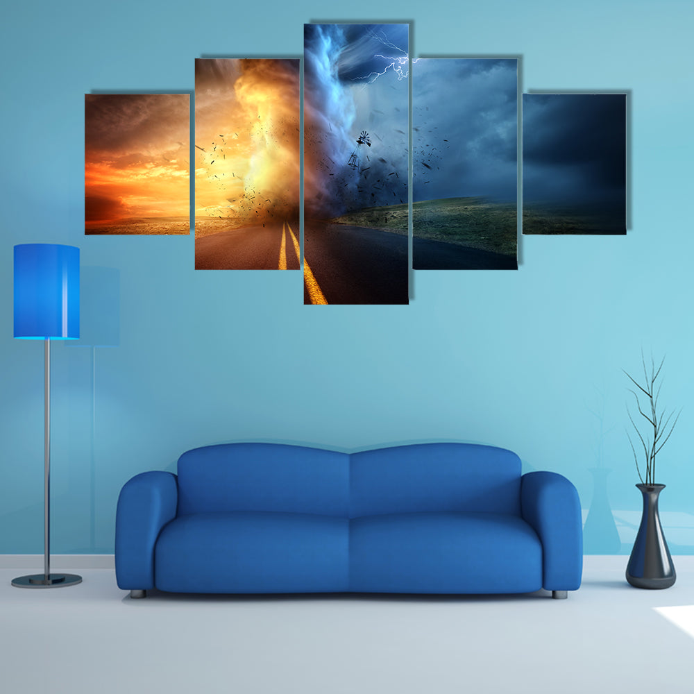 Tornado Over Sunset Road Canvas Wall Art