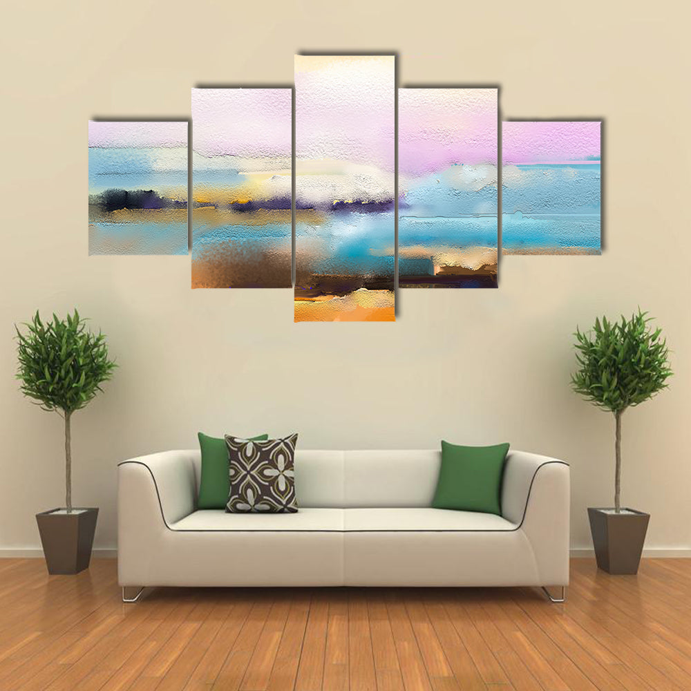 Impasto Abstract Horizon in Sunrise Colors Canvas Wall Art