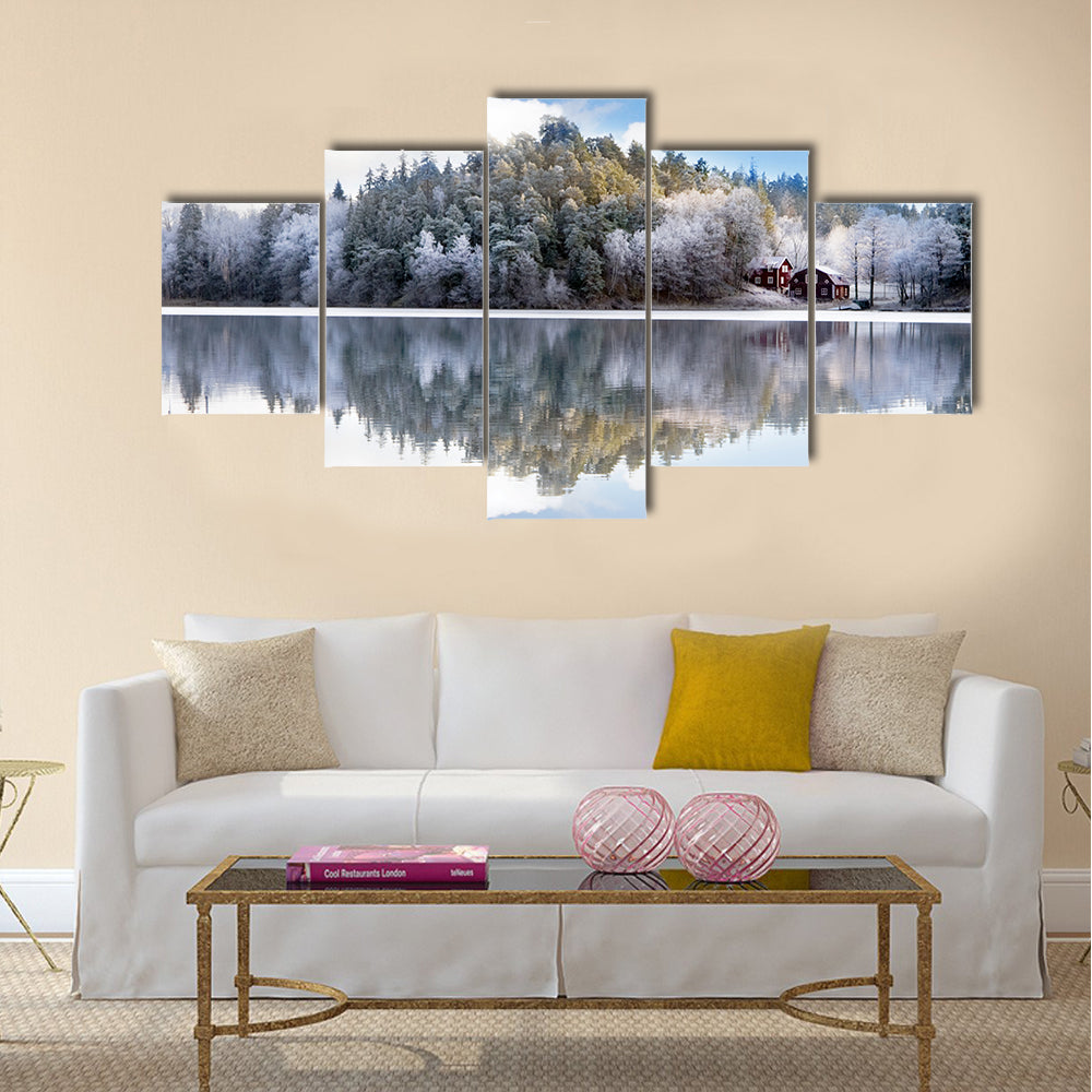House By Lake Hill In Sweden Canvas Wall Art