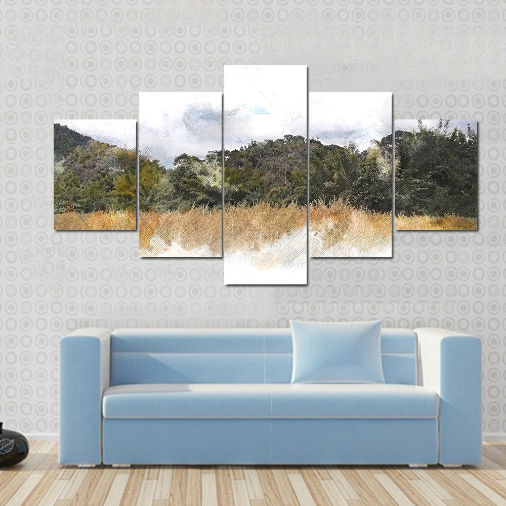 Watercolor Mountain Silhouette Canvas Wall Art