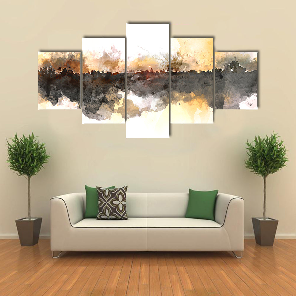 Sunlit Misty Forest Watercolor Canvas Wall Art