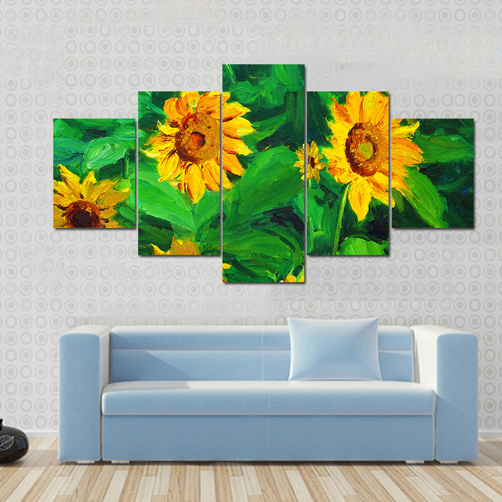 Abstract Sunflowers in Yellow and Green Canvas Wall Art