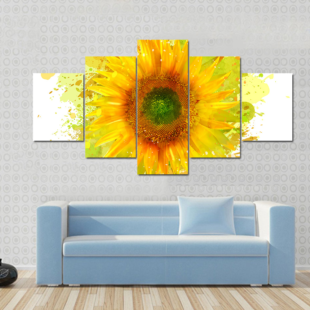 Watercolor Sunflower Splash Canvas Wall Art