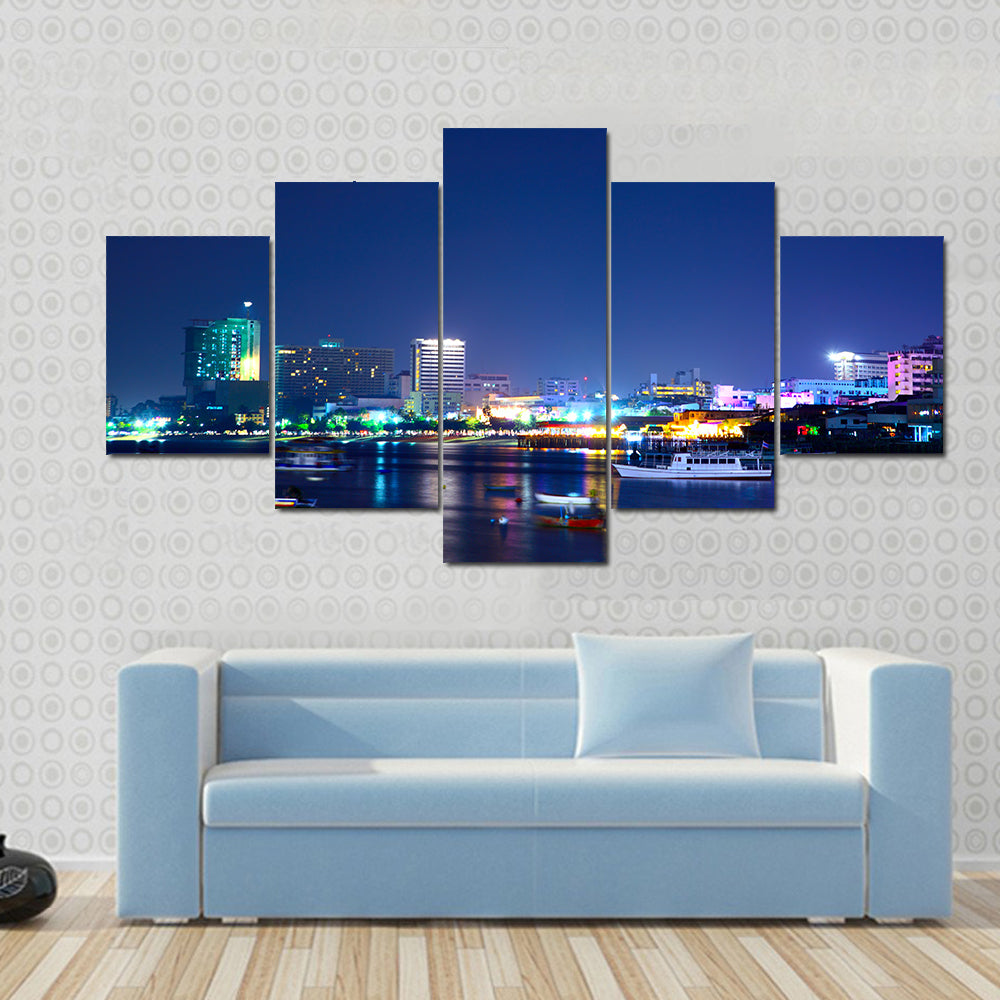 Night View Of The Pattaya City In Thailand Canvas Wall Art