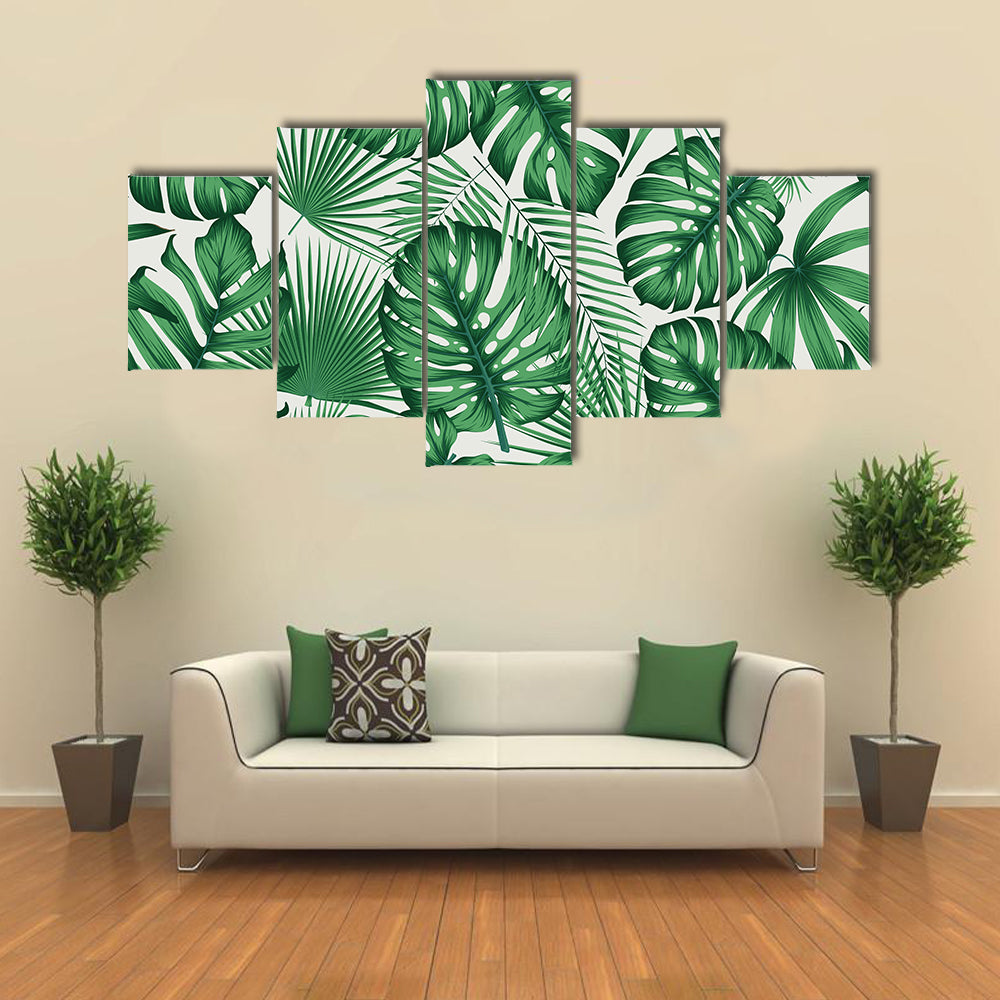 Monstera and Palm Leaves Pattern Canvas Wall Art