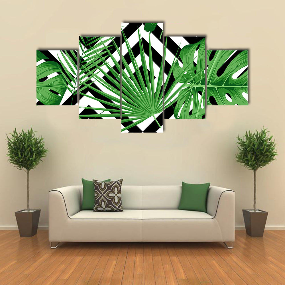 Geometric Tropical Leaves Pattern Canvas Wall Art