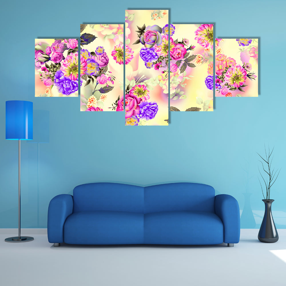 Summer Garden Roses &amp; Iris Flowers Canvas Wall Art