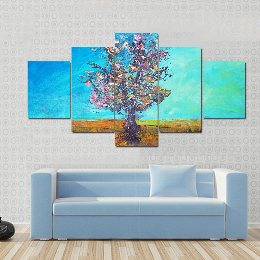 Solitary Blossom Tree in Field Canvas Wall Art
