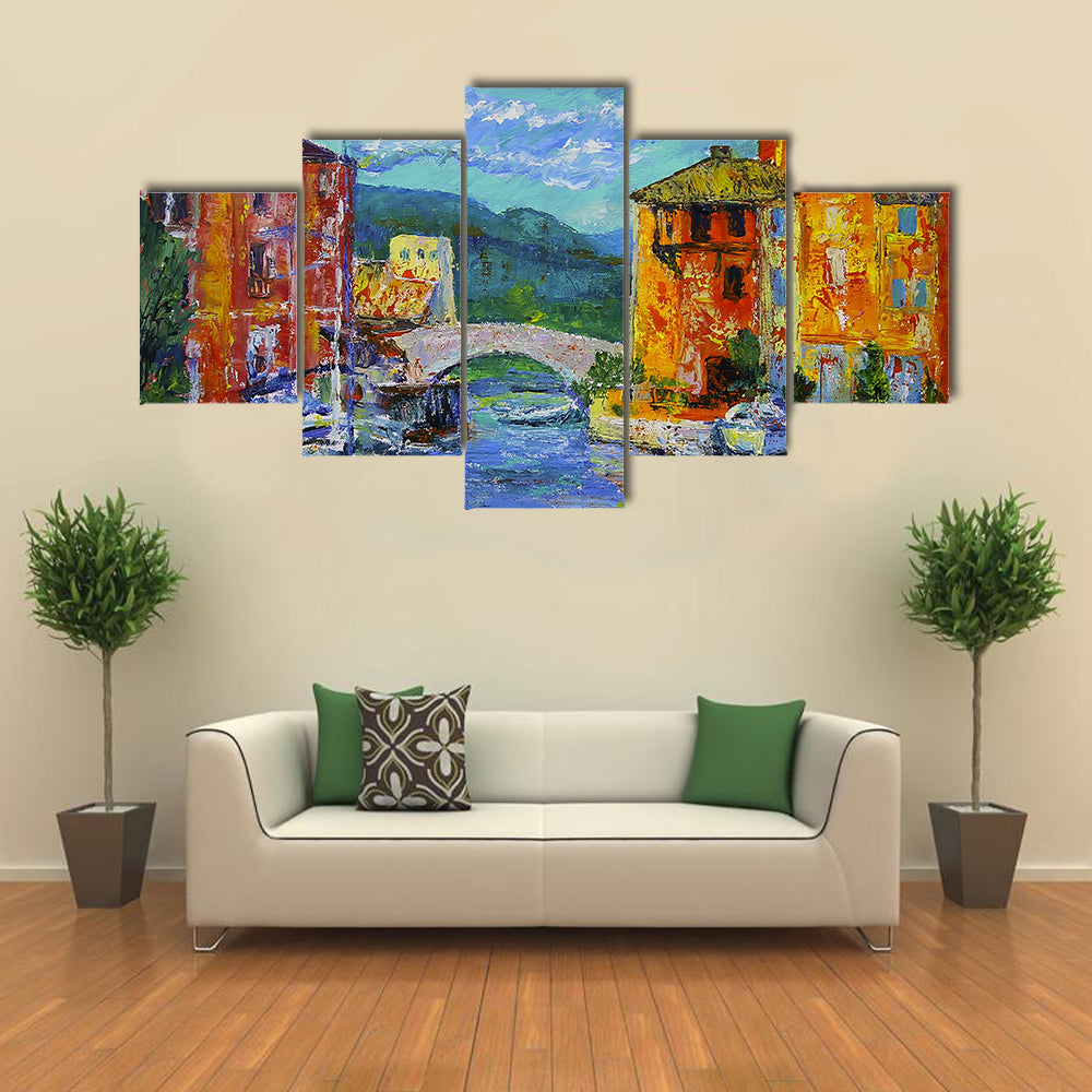 Port Grimaud Canal Scene with Sailboat Canvas Wall Art