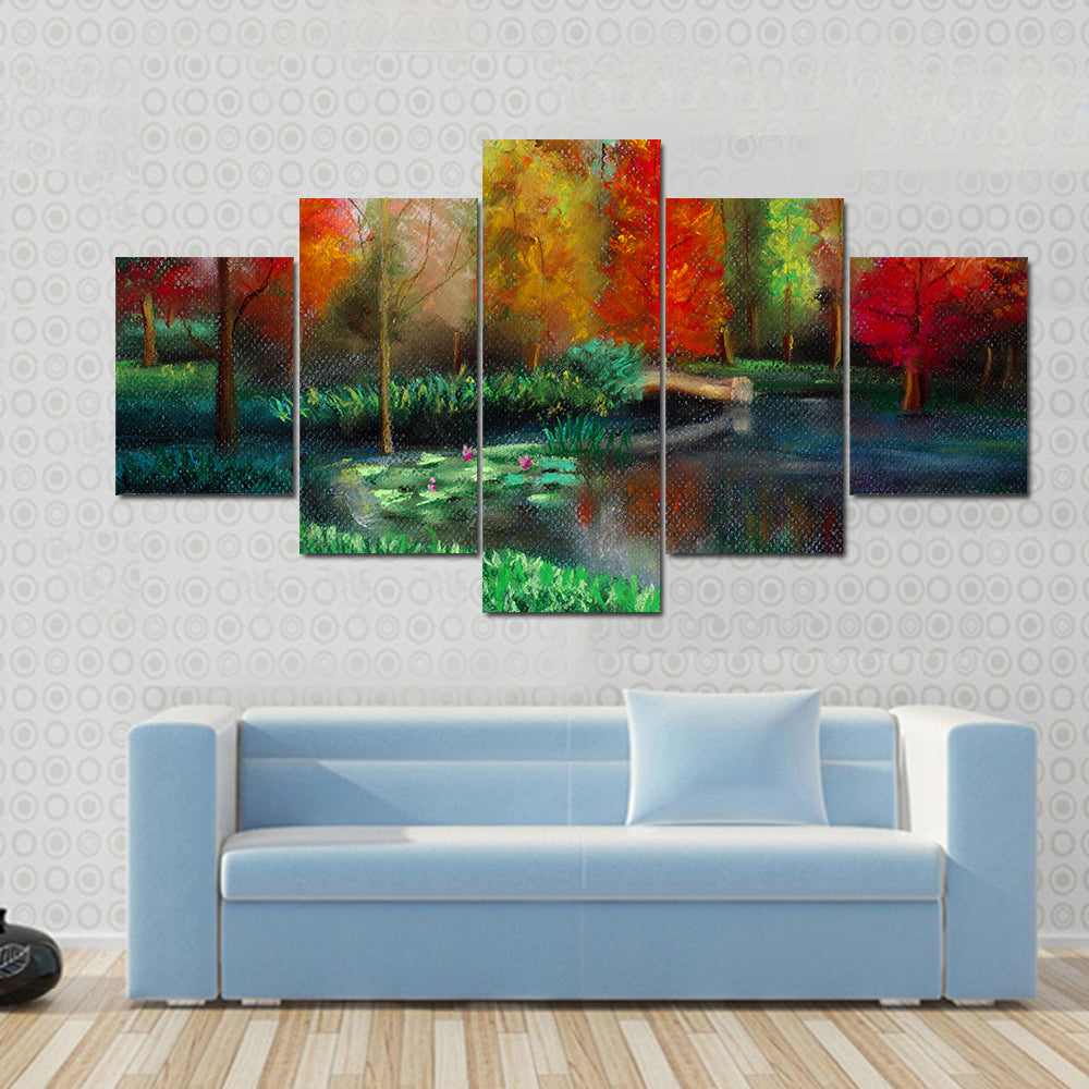 Autumn Lake with Water Lilies Canvas Wall Art