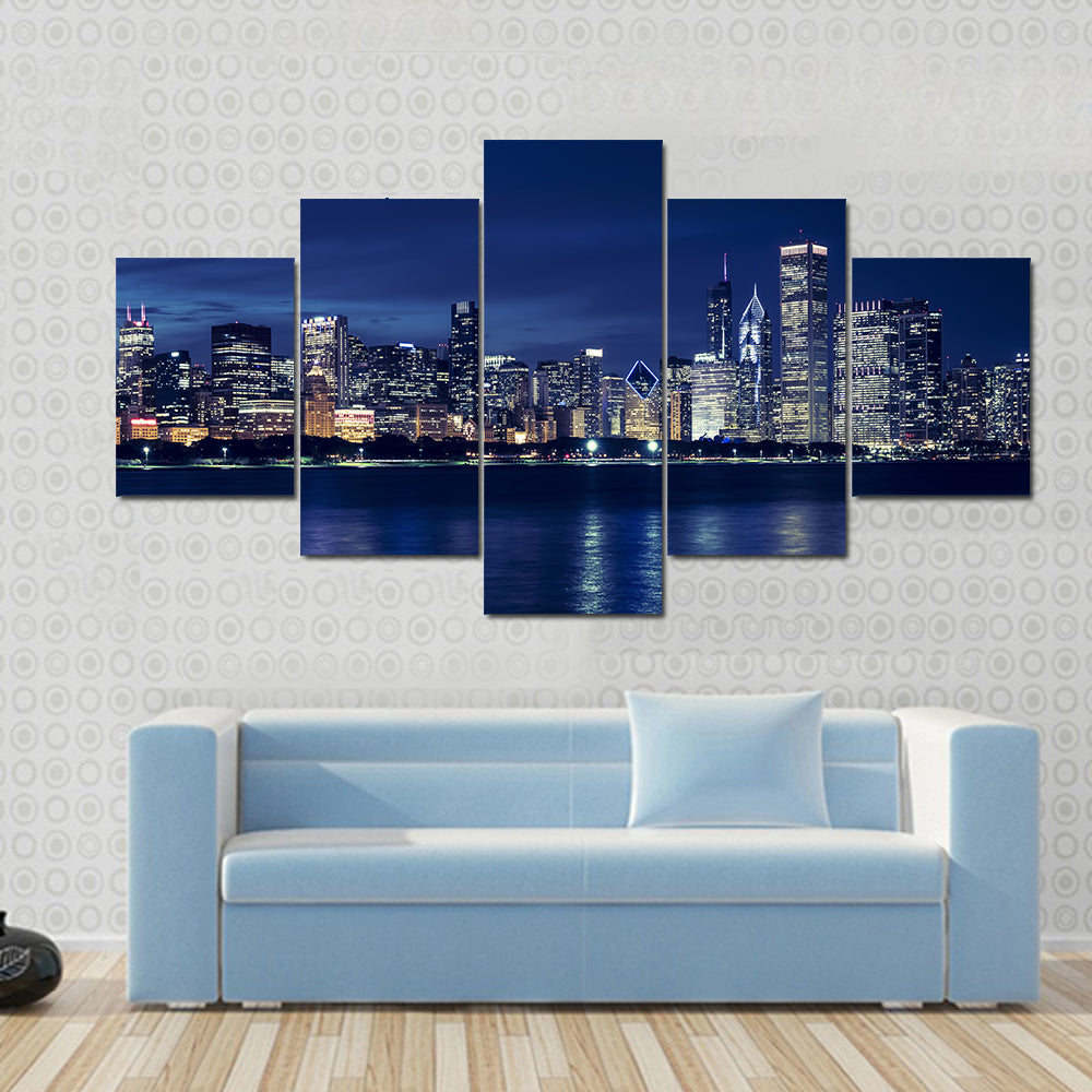 Chicago Skyline By Night Canvas Wall Art