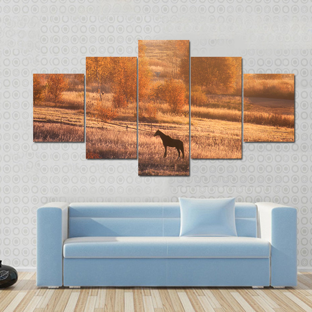 Autumn Horse in Russian Jungle Canvas Wall Art