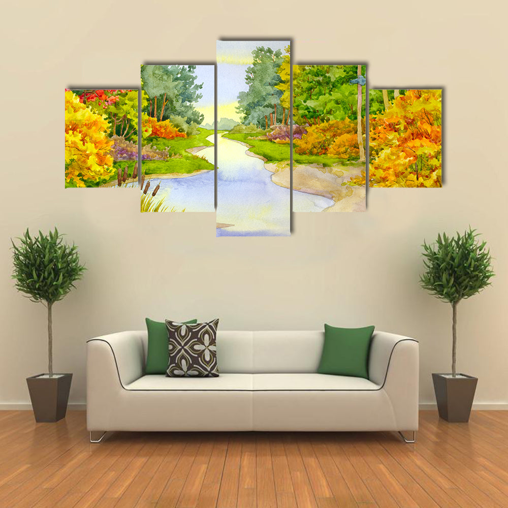 Autumn Forest Creek Canvas Wall Art