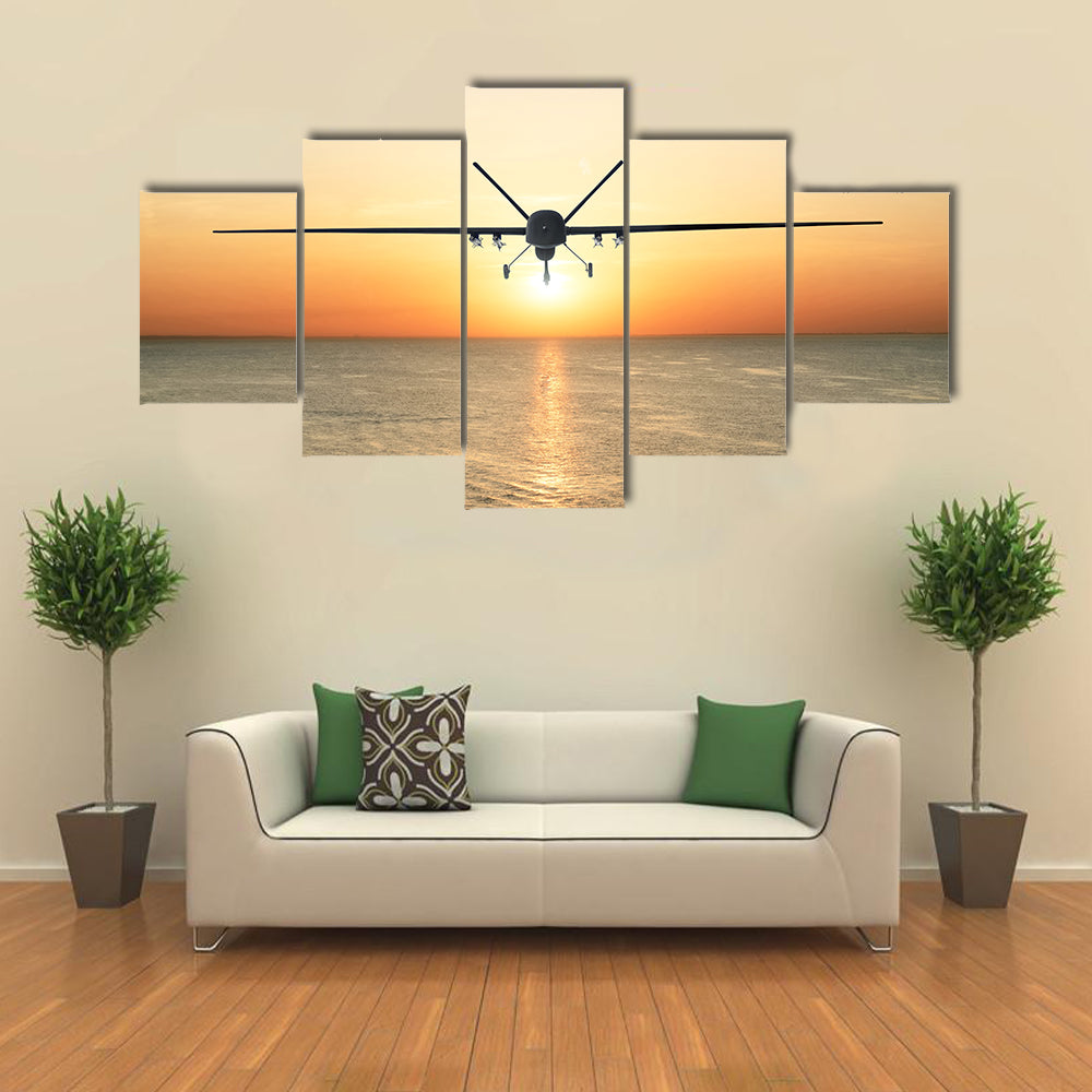 Military Drone at Sunset Canvas Wall Art