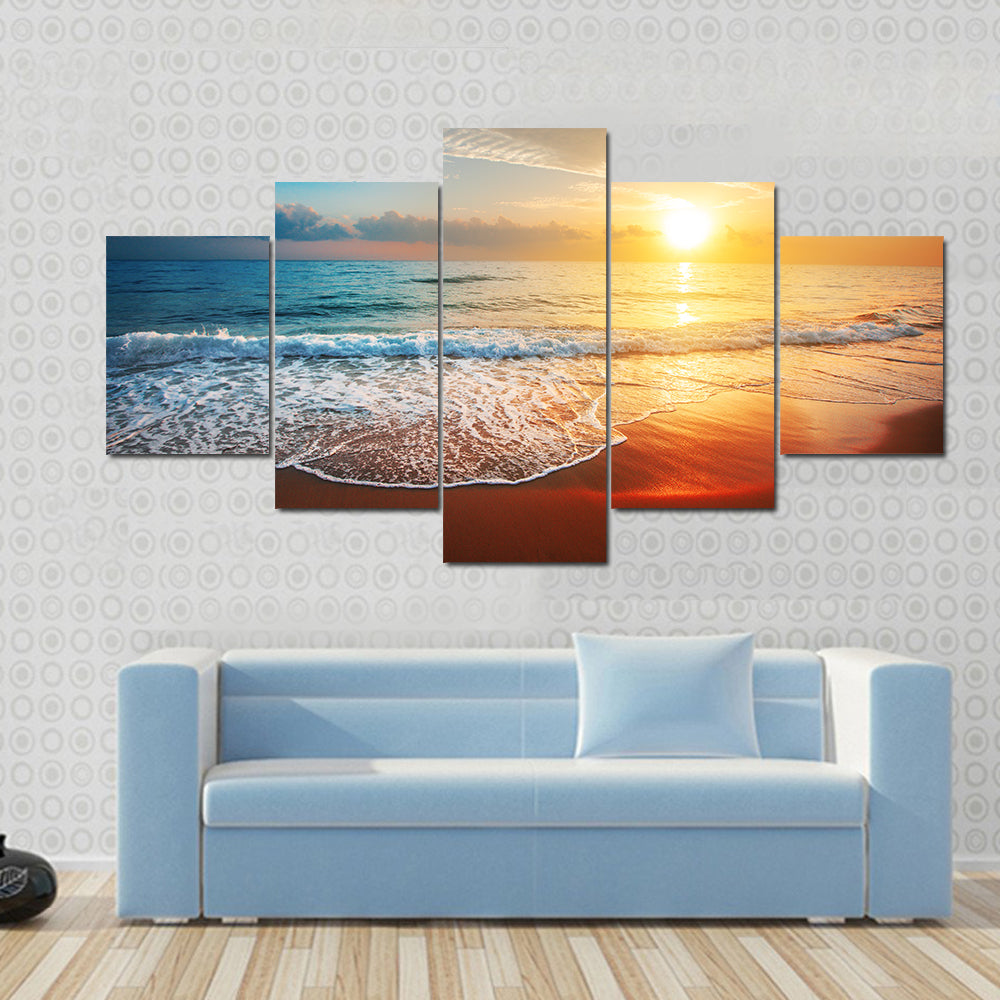 Sea Beach At Sunset Canvas Wall Art