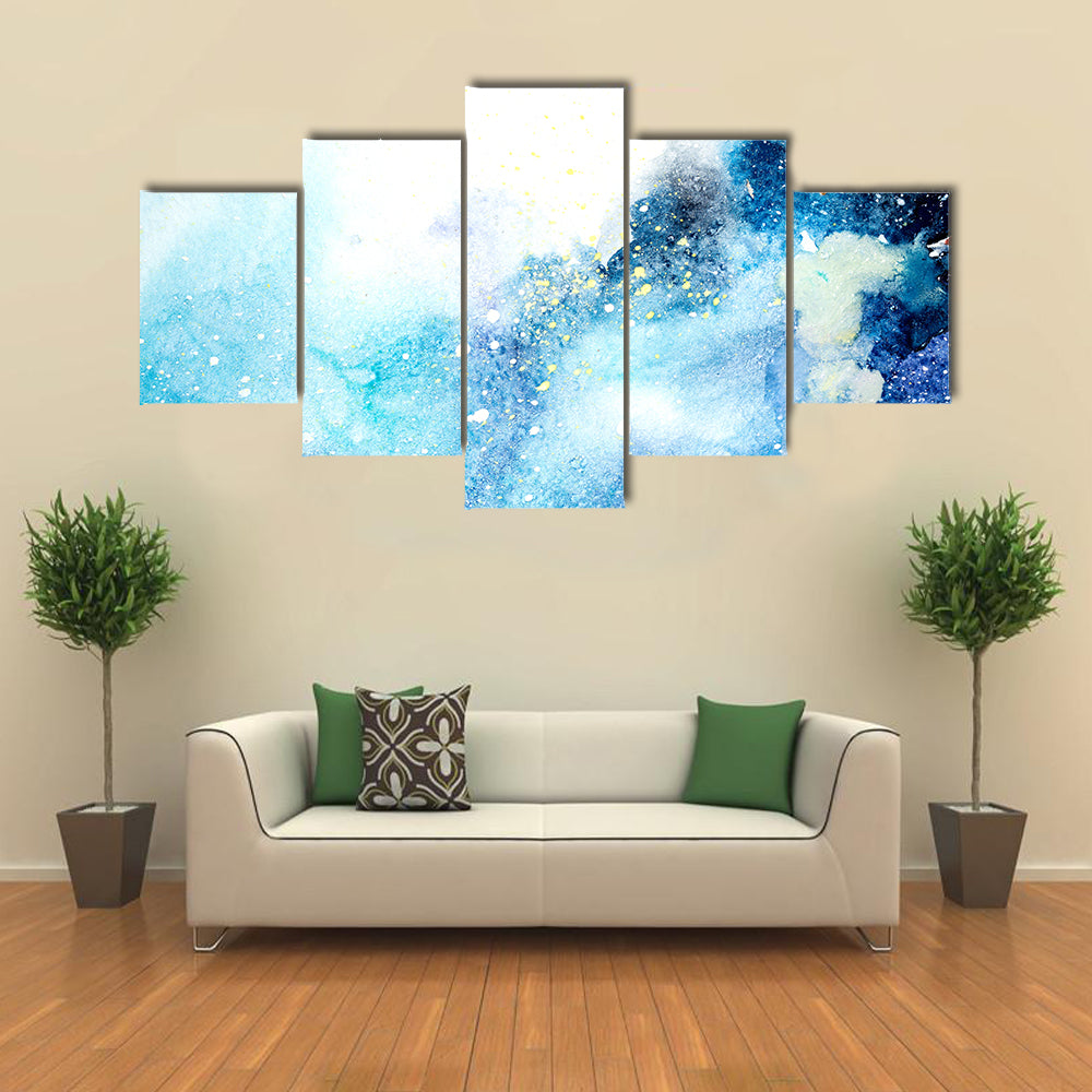 Bluish Stain Drips Blobs Watercolor Canvas Wall Art