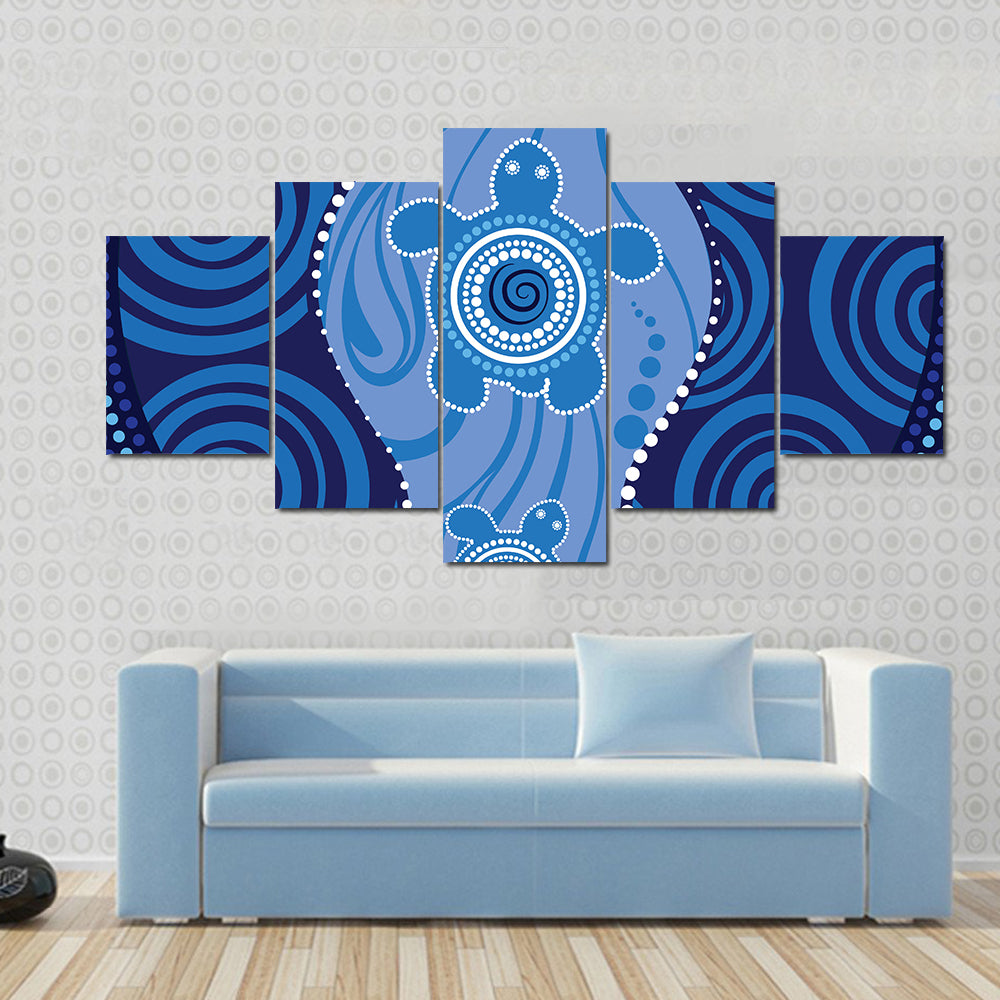 Blue Aboriginal Sea Turtles Dot Painting Canvas Wall Art