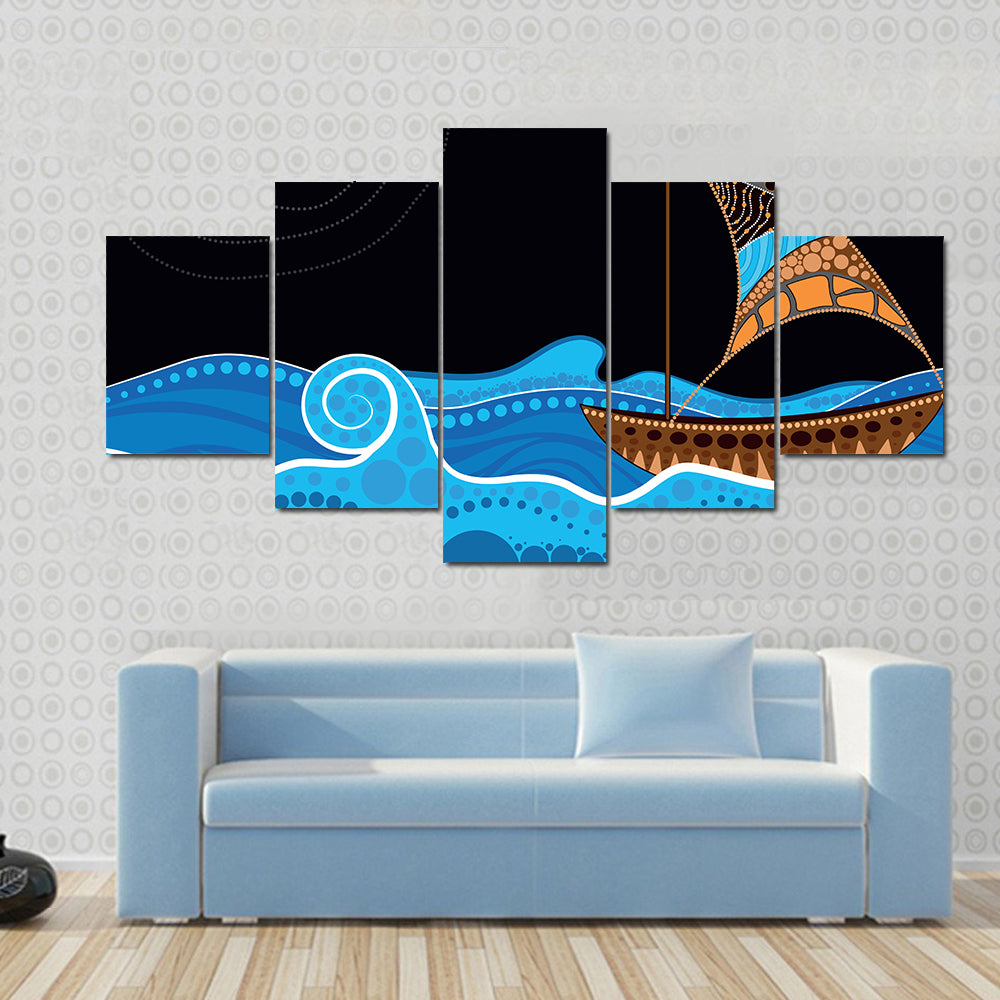 Dotted Sailboat on Starry Sea Canvas Wall Art