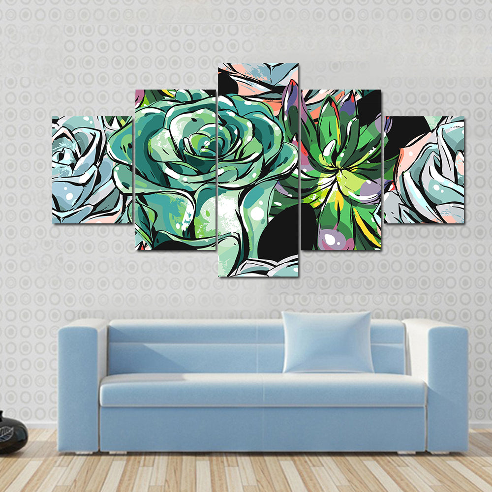 Succulent Cacti Flowers Pattern Canvas Wall Art