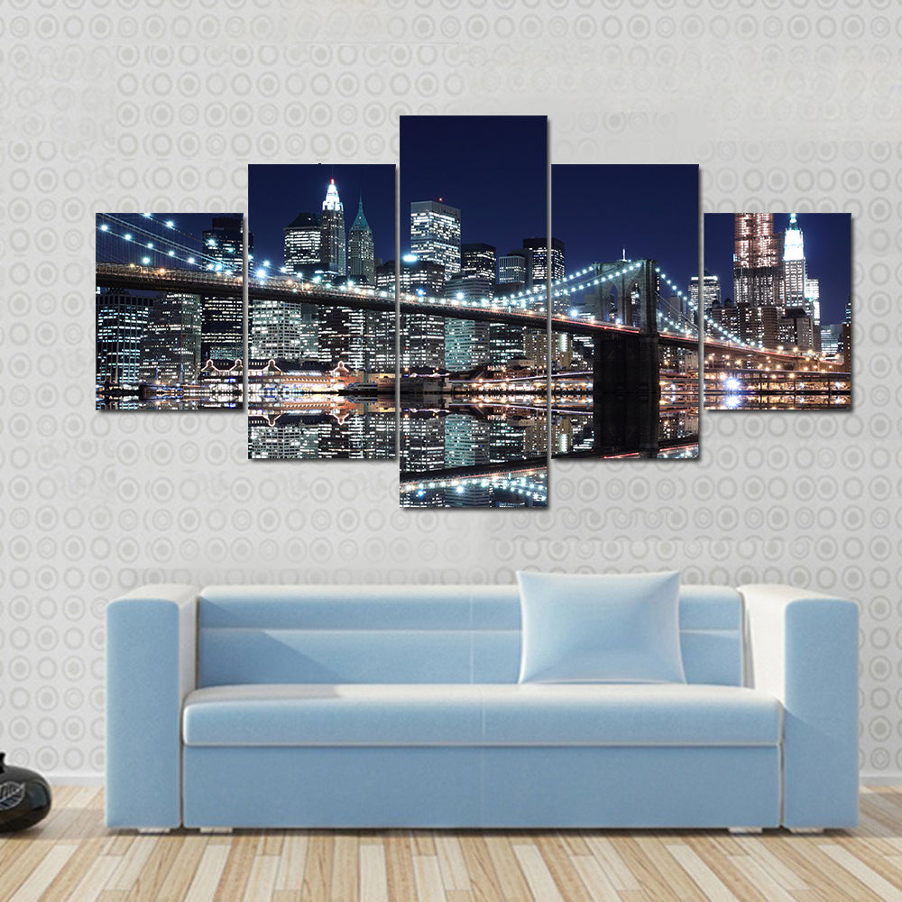 Brooklyn Bridge and Manhattan Skyline Reflection Canvas Wall Art