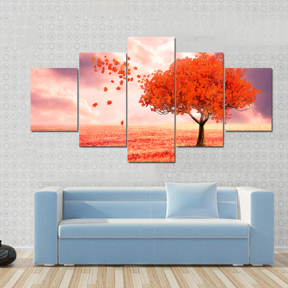 Dreamlike Red Autumn Tree Canvas Wall Art