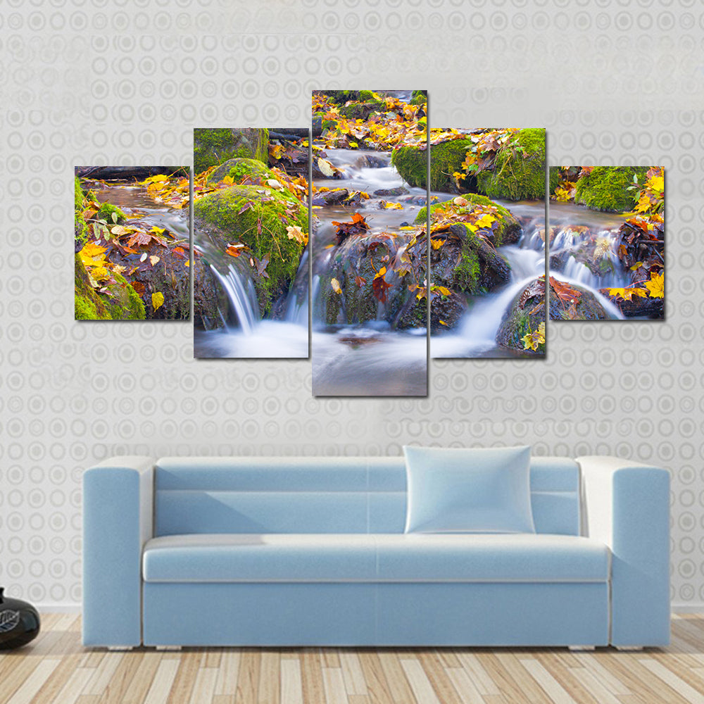 Cascade Waterfall In Autumn Forest Canvas Wall Art