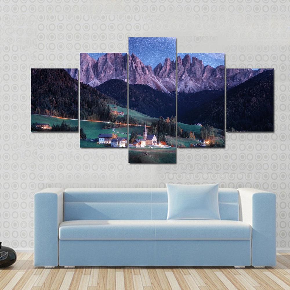 Santa Maddalena And Milky Way In Italy Canvas Wall Art