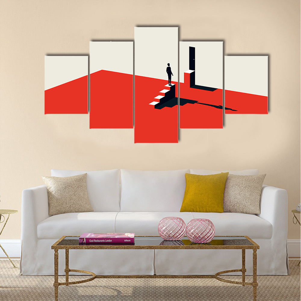Solitary Figure on Red Stairs Canvas Wall Art