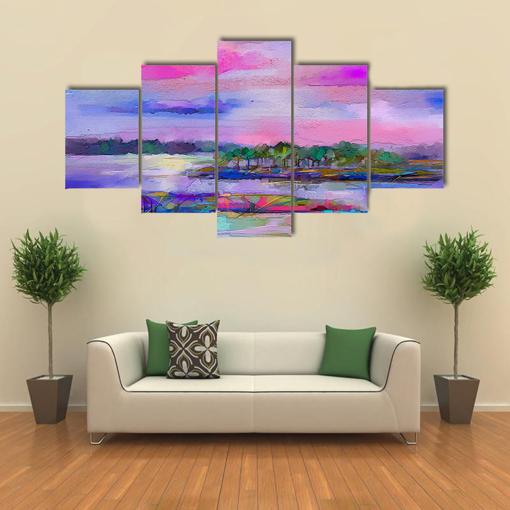 Meadow In Colorful Sky Canvas Wall Art