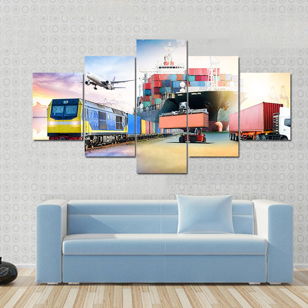 Global Logistics Transport Collage Canvas Wall Art