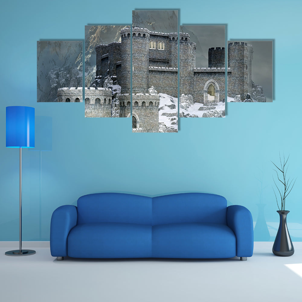 Medieval Castle In A Winter Canvas Wall Art