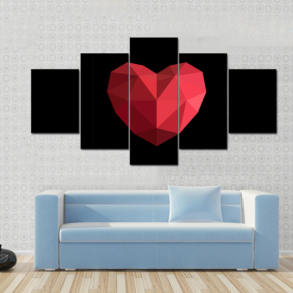 Faceted Red Geometric Heart Canvas Wall Art