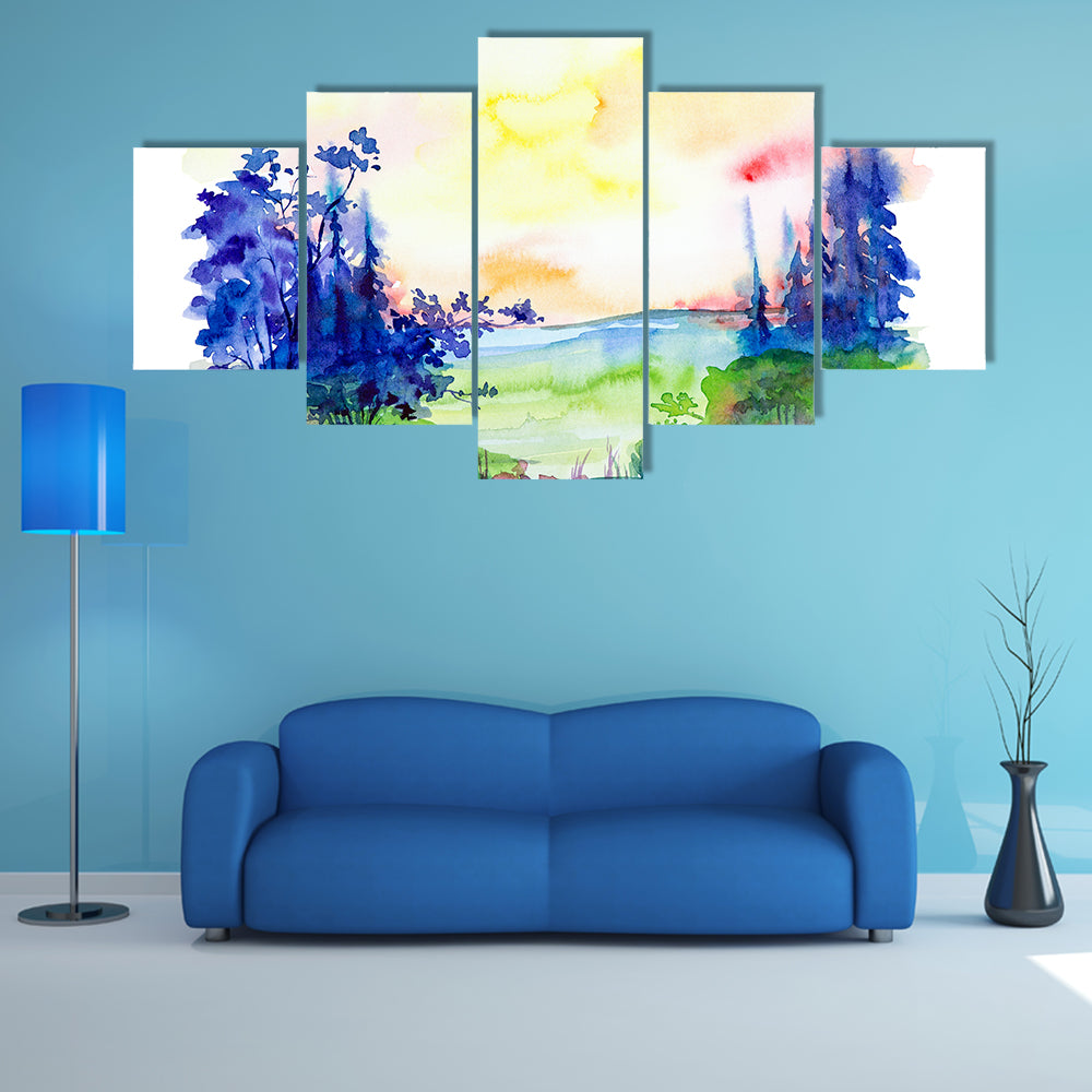 Watercolor Summer Forest Canvas Wall Art