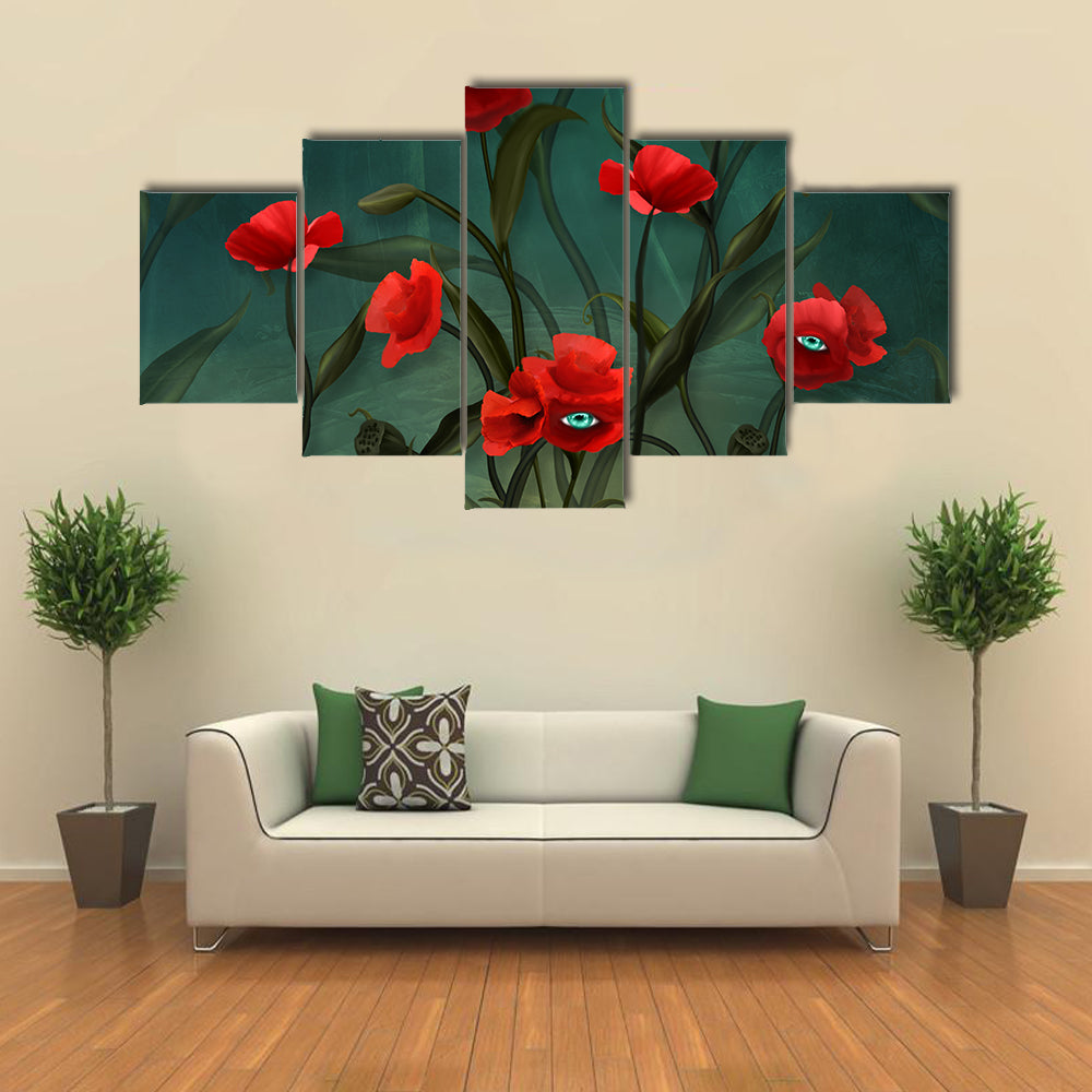 Surreal Poppies with Human Eyes Canvas Wall Art