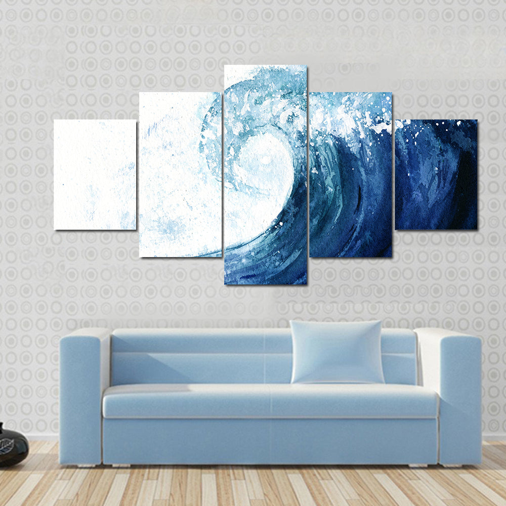 Crashing Ocean Wave Illustration Canvas Wall Art