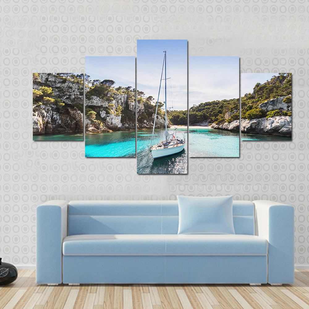 Anchored Sailboat in Turquoise Bay Canvas Wall Art