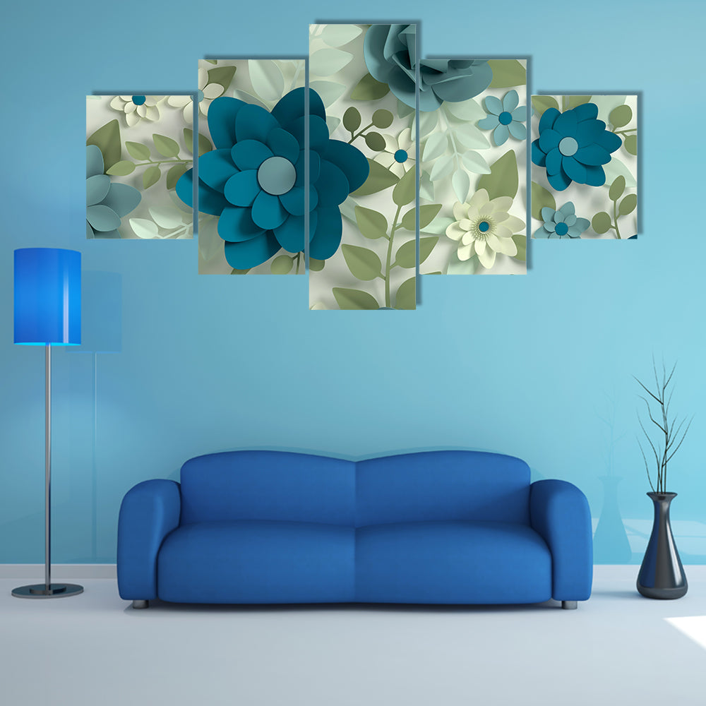 Layered Pastel Paper-cut Flowers Canvas Wall Art