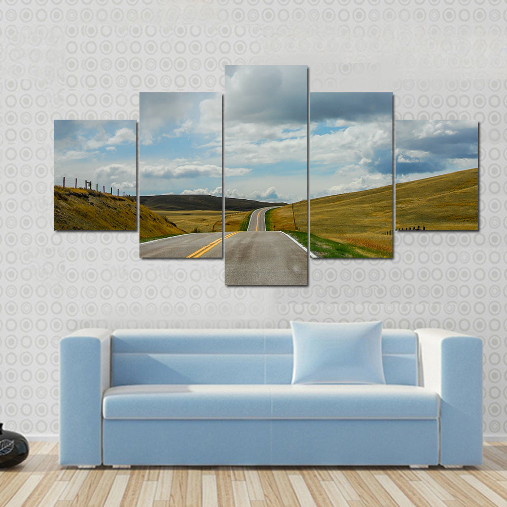 Driving On The Open Road In Big Sky Country Montana Canvas Wall Art