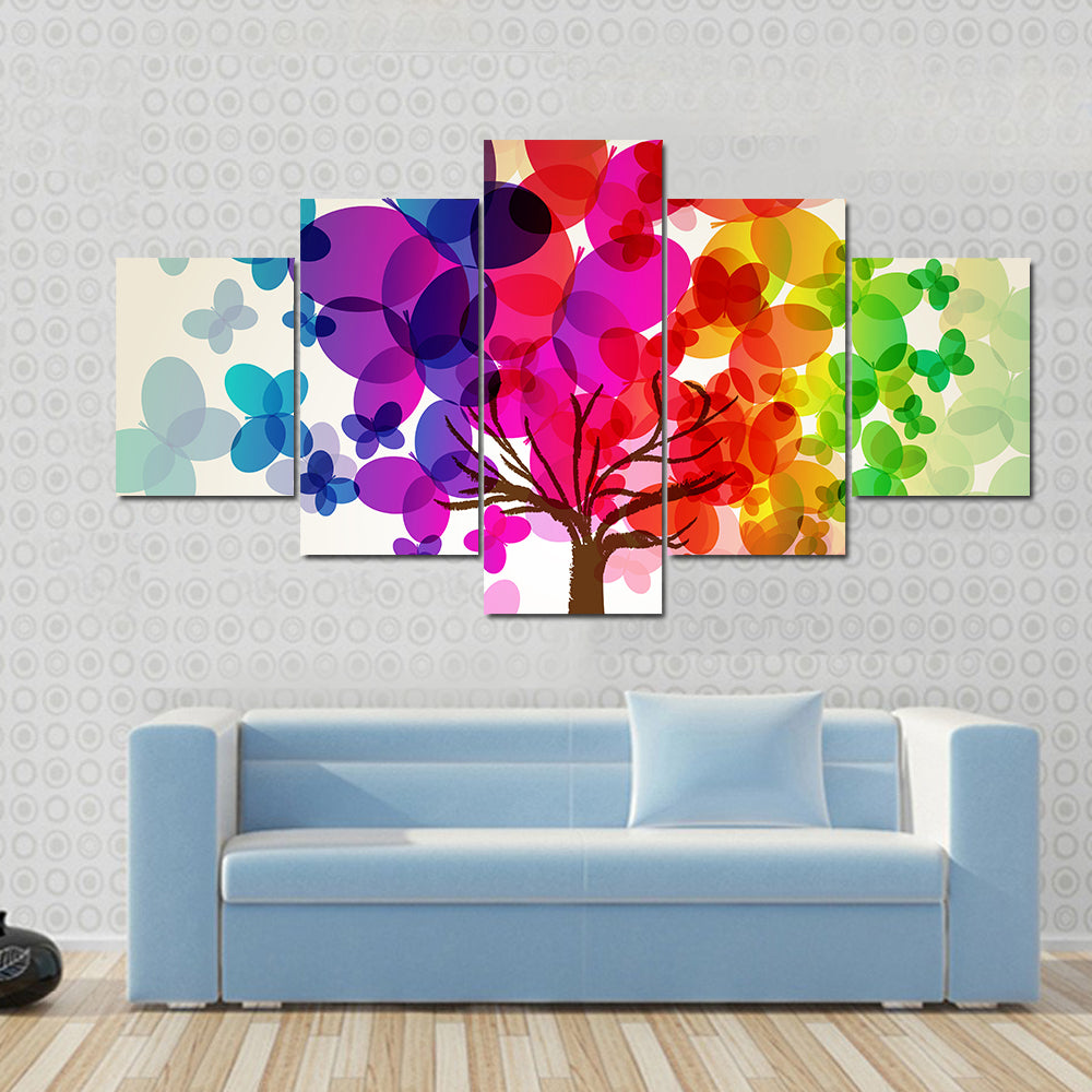 Abstract Colorful Tree with Butterflies Canvas Wall Art