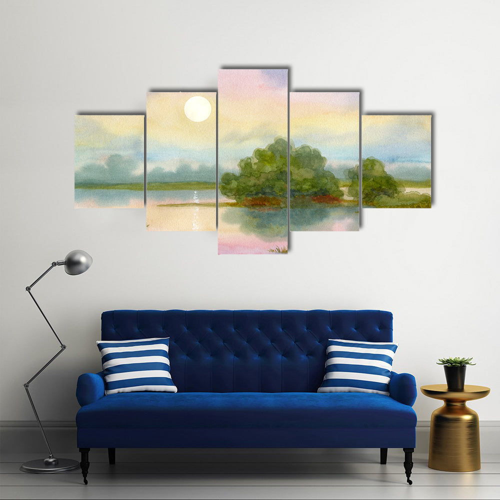 Sunrise Over Lake Canvas Wall Art