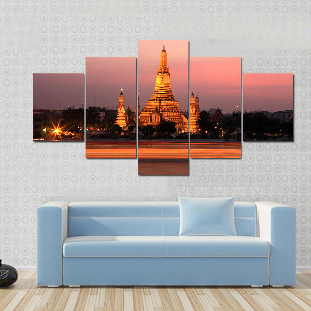 Wat Arun Temple At Sunset In Bangkok Thailand Canvas Wall Art