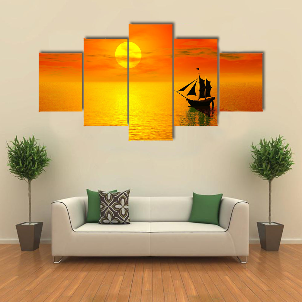 Old Boat Sunset Silhouette Canvas Wall Art