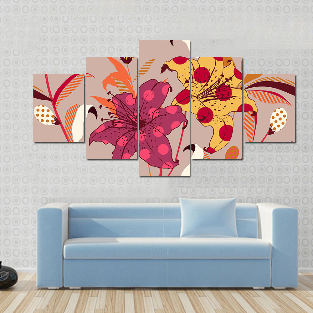 Retro Polka-dot Lily Pattern Canvas Wall Art