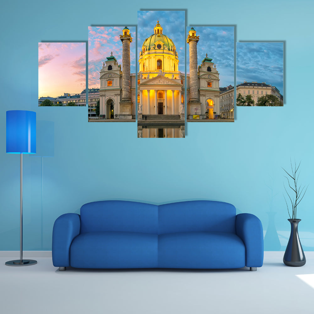 St. Charles Church Sunset Reflection Canvas Wall Art