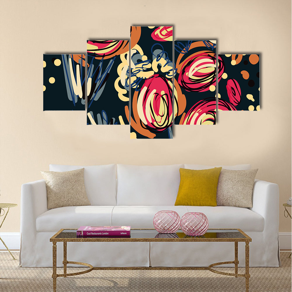 Abstract Colorful Doodle Rose Canvas Wall Art