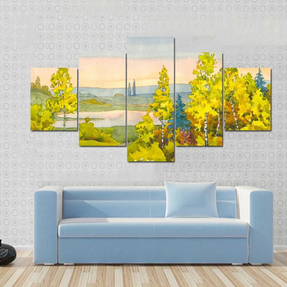 Watercolor Path To The Lake Canvas Wall Art