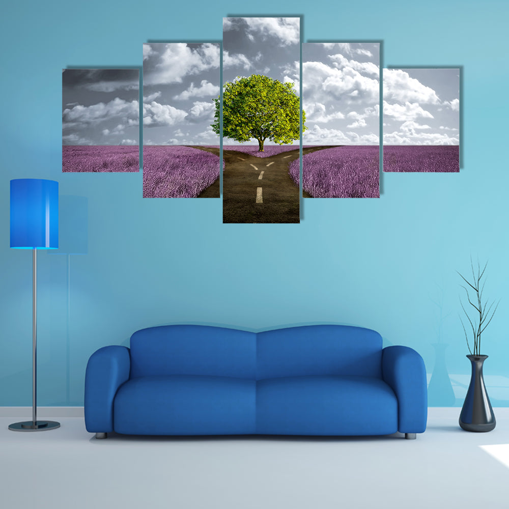 Crossroad in Lavender Meadow Canvas Wall Art